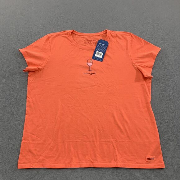 Life is Good Tops - Life Is Good Shirt Womens 2XL Orange Crusher Tee Wine Glass Graphic Cotton NWT
